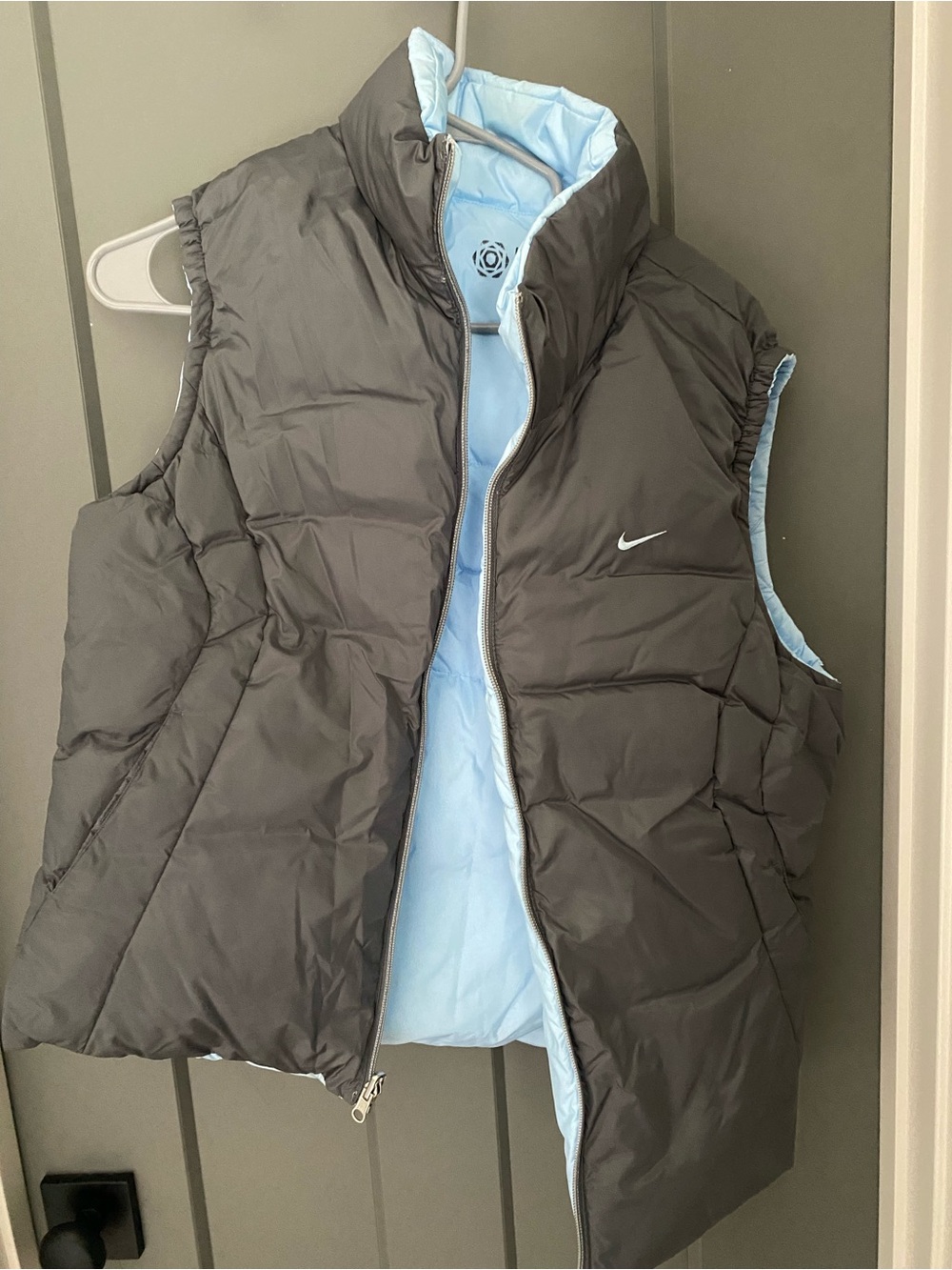 Team USA Nike Reversible Puffer Vest in Charcoal & Light Blue